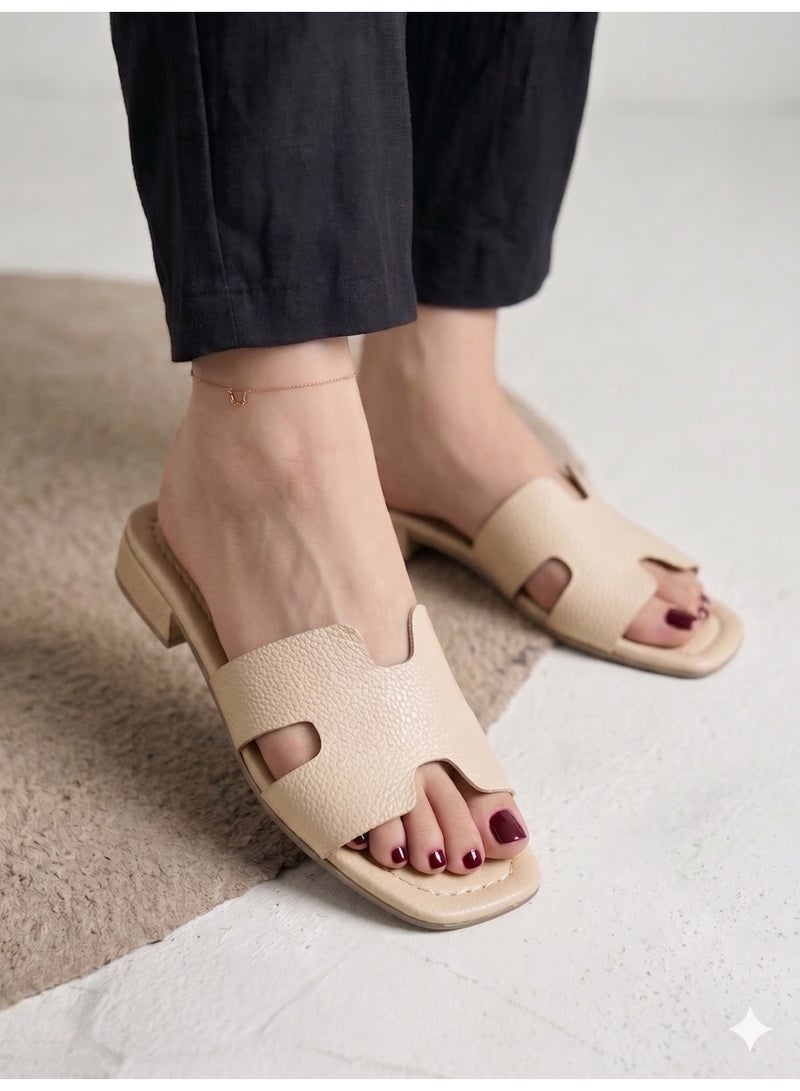 LIFESTYLISH Slippers flat leather Stylish with - SL-230 - Beige - Image 3