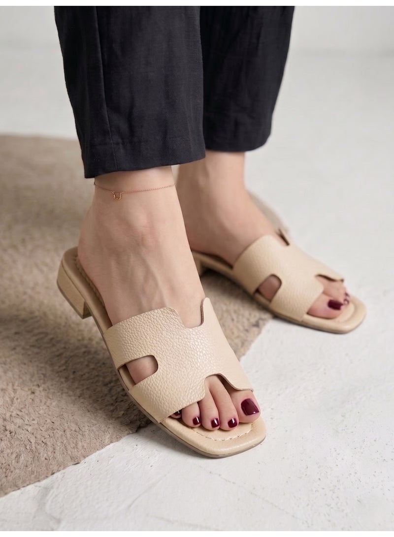 LIFESTYLISH Slippers flat leather Stylish with - SL-230 - Beige - Image 3