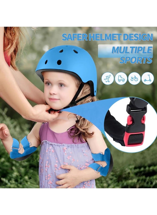 Generic 7 Pcs Multi-Sport Protective Gear Set with Adjustable Helmet Knee and Elbow Pads Wrist Guards fit for Multi Sports Scooter, Skateboarding, Biking, Roller Skating Blue - Image 3