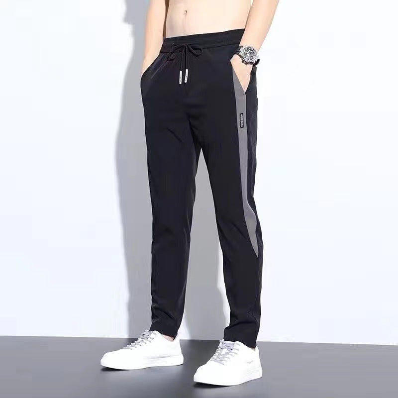 Ice Silk quick-drying pants mens summer thin loose all-match cropped sports pants spring and autumn casual trousers 1/2 pieces Black [thin 0653]] Black [thin 0653]]