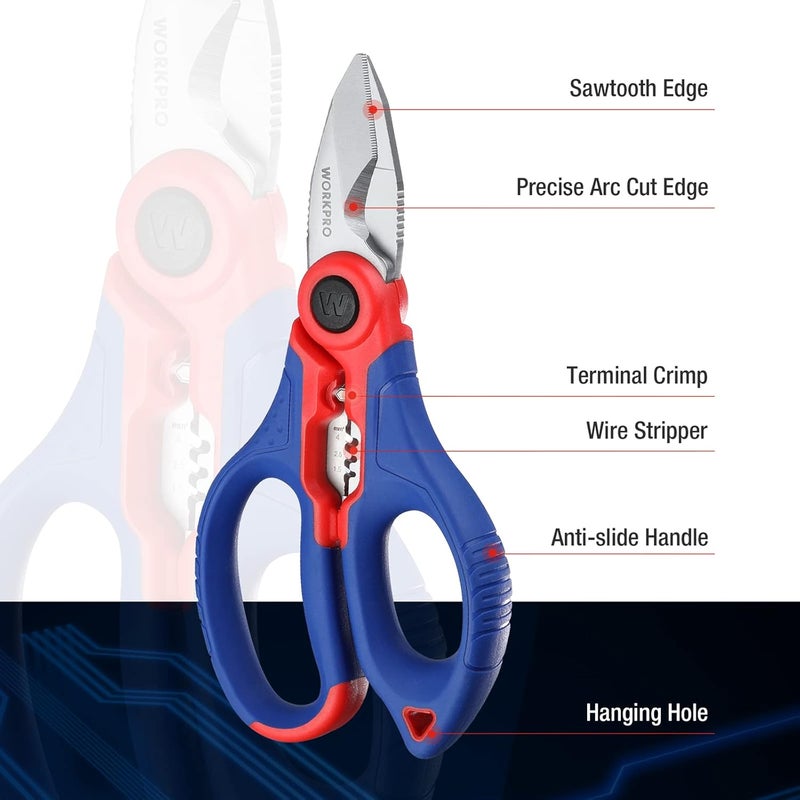 WORKPRO Stainless Electricians Scissors, 6.4" Professional Electrician Shears with Wire Stripper for Soft Cable (Not Suitable for Diving Use) - Image 5