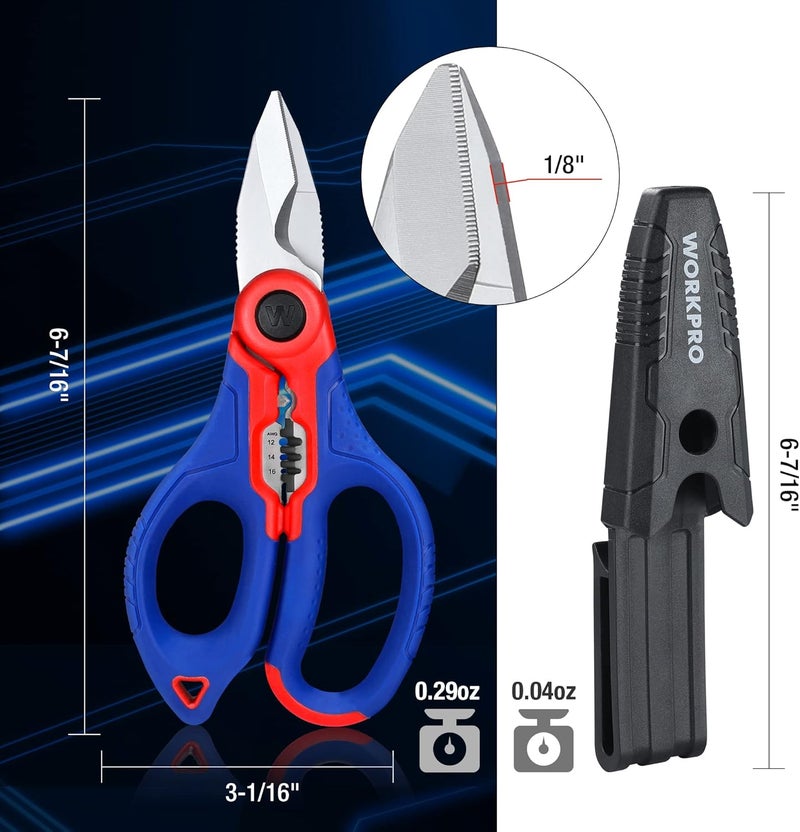 WORKPRO Stainless Electricians Scissors, 6.4" Professional Electrician Shears with Wire Stripper for Soft Cable (Not Suitable for Diving Use) - Image 2