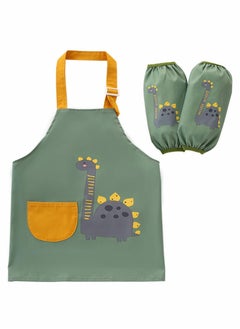 Waterproof Kids Apron, Kids Apron with Pockets, Adjustable Children Chef Aprons for Boys Girls, Dinosaur Apron Children with 2 Sleeves, Kids Aprons for Painting, Cooking and Baking Wear (6-9Age)