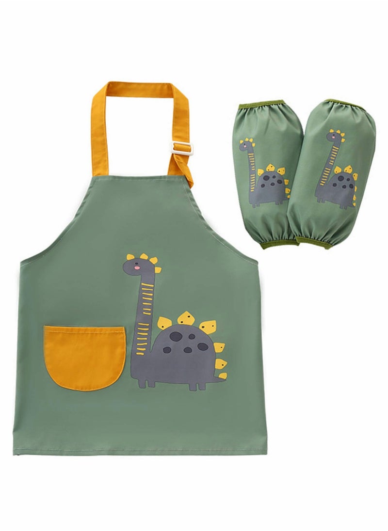 Excefore - Waterproof Kids Apron, Kids Apron with Pockets, Adjustable Children Chef Aprons for Boys Girls, Dinosaur Apron Children with 2 Sleeves, Kids Aprons for Painting, Cooking and Baking Wear (6-9Age) - Image 1