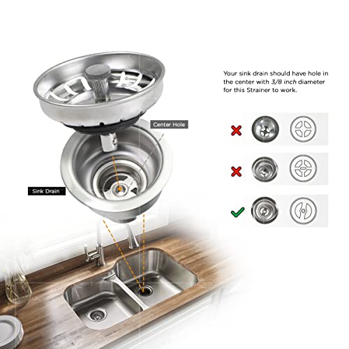 Highcraft 9754JO Stainless Steel Kitchen Sink Strainer Basket-Replacement for Standard Drains (3-1/2 Inch) -Ball-Lock Rubber Stopper, 3-1/2 - Image 4