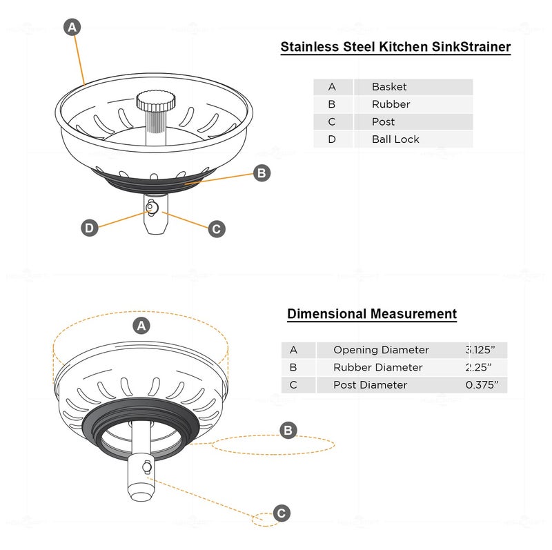 Highcraft 9754JO Stainless Steel Kitchen Sink Strainer Basket-Replacement for Standard Drains (3-1/2 Inch) -Ball-Lock Rubber Stopper, 3-1/2 - Image 2