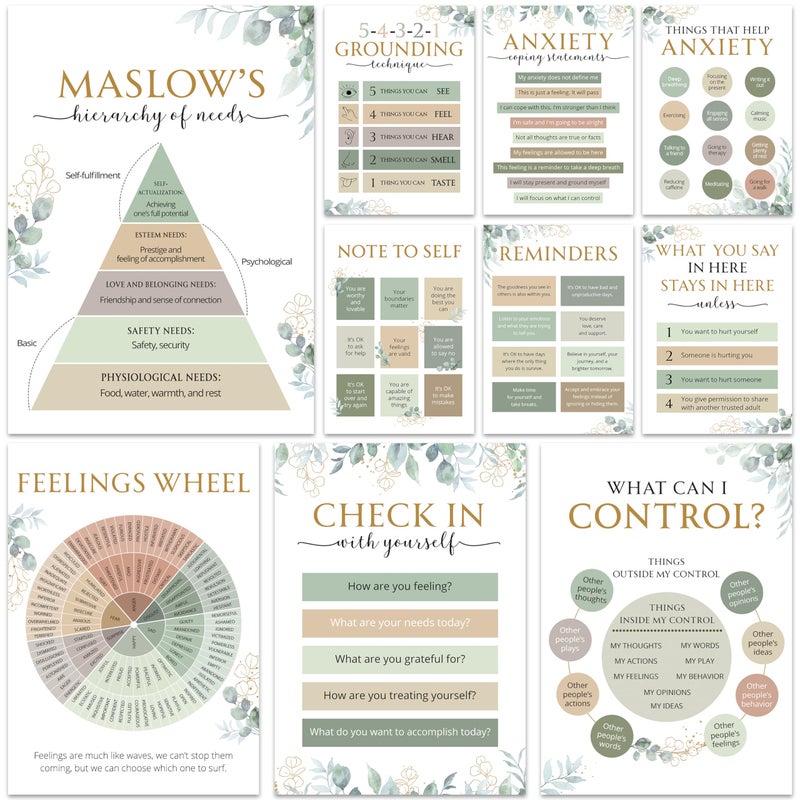 HAMIEW 10 Greenery Mental Health Posters, Anxiety Therapy Matters Poster, Counseling Office Must Haves, School Counselor Supplies, Therapy Office Decor - Home - Classroom Decoration, Mental Health Gifts - Image 1
