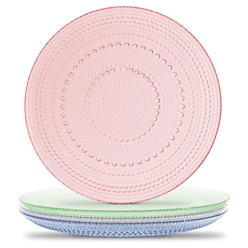 Yungala Multi-Colored Summer Vintage Hobnail Glass Plates – Set of 4 – Vibrant Glass Dinner Plates for Elegant Table Settings - Image 1