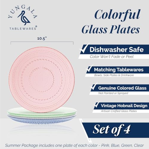 Yungala Multi-Colored Summer Vintage Hobnail Glass Plates – Set of 4 – Vibrant Glass Dinner Plates for Elegant Table Settings - Image 2