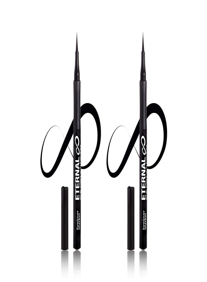 Eternal Liquid Professional Eyeliner Marker - Water and Sweat Resistant Non-Smudge with Matte Finish and Thin Tip for Sharp Intense Lines - 2 Pack (Black) (2 Pack) - Image 1