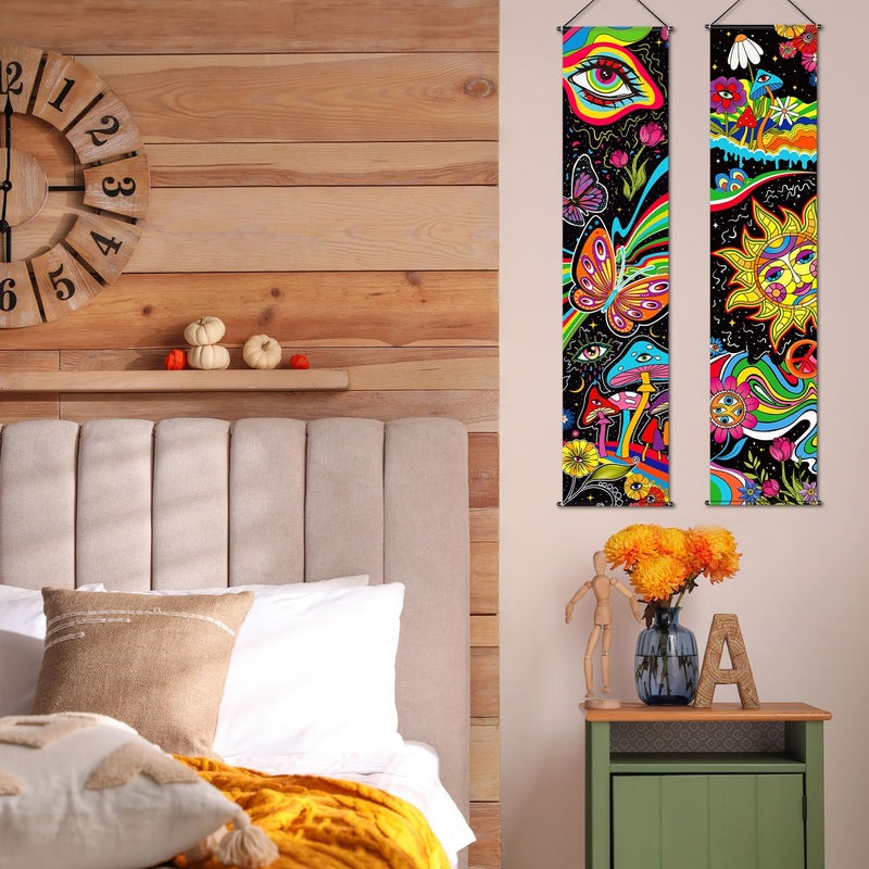 Tiamon 2 Pcs Tapestry Banner Hippie Wall Decoration Eyes Room Wall Hanging Peacock Bohemian Colorful Abstract Backdrop Photography Background for Home Aesthetic Decor Room Bedroom(Skeleton Sun) - Image 5