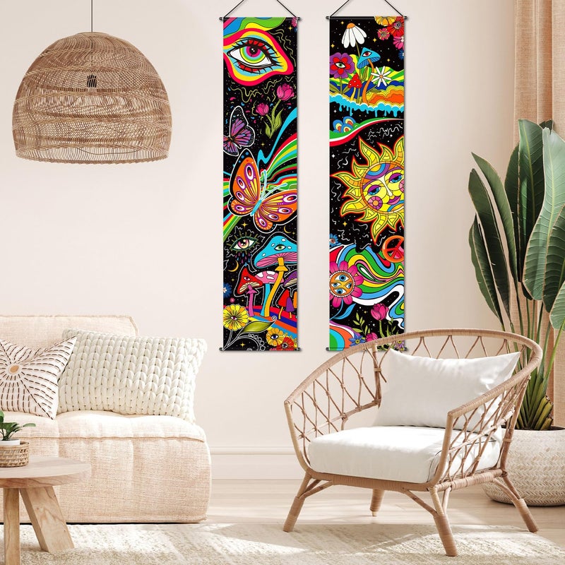 Tiamon 2 Pcs Tapestry Banner Hippie Wall Decoration Eyes Room Wall Hanging Peacock Bohemian Colorful Abstract Backdrop Photography Background for Home Aesthetic Decor Room Bedroom(Skeleton Sun) - Image 3