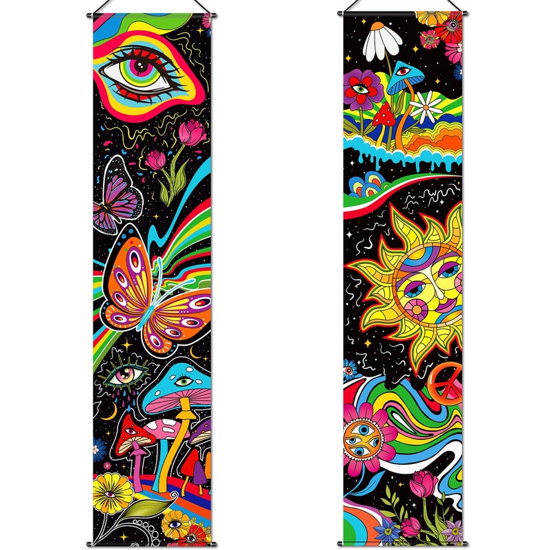 Tiamon 2 Pcs Tapestry Banner Hippie Wall Decoration Eyes Room Wall Hanging Peacock Bohemian Colorful Abstract Backdrop Photography Background for Home Aesthetic Decor Room Bedroom(Skeleton Sun) - Image 1