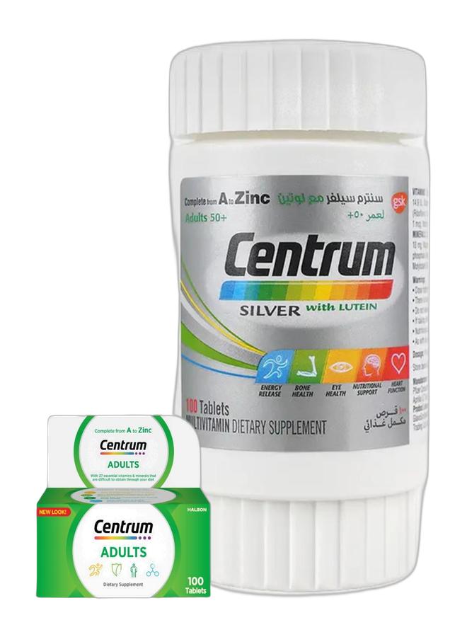 Centrum 100 Tablets- Centrum A to Zinc Multivitamin for Adults with Lutein – Includes Vitamins B, C, D & Essential Minerals & Centrum Silver With Lutein, 100 Tablets, Specially formulated for Adults 50+ Bundle - Image 1