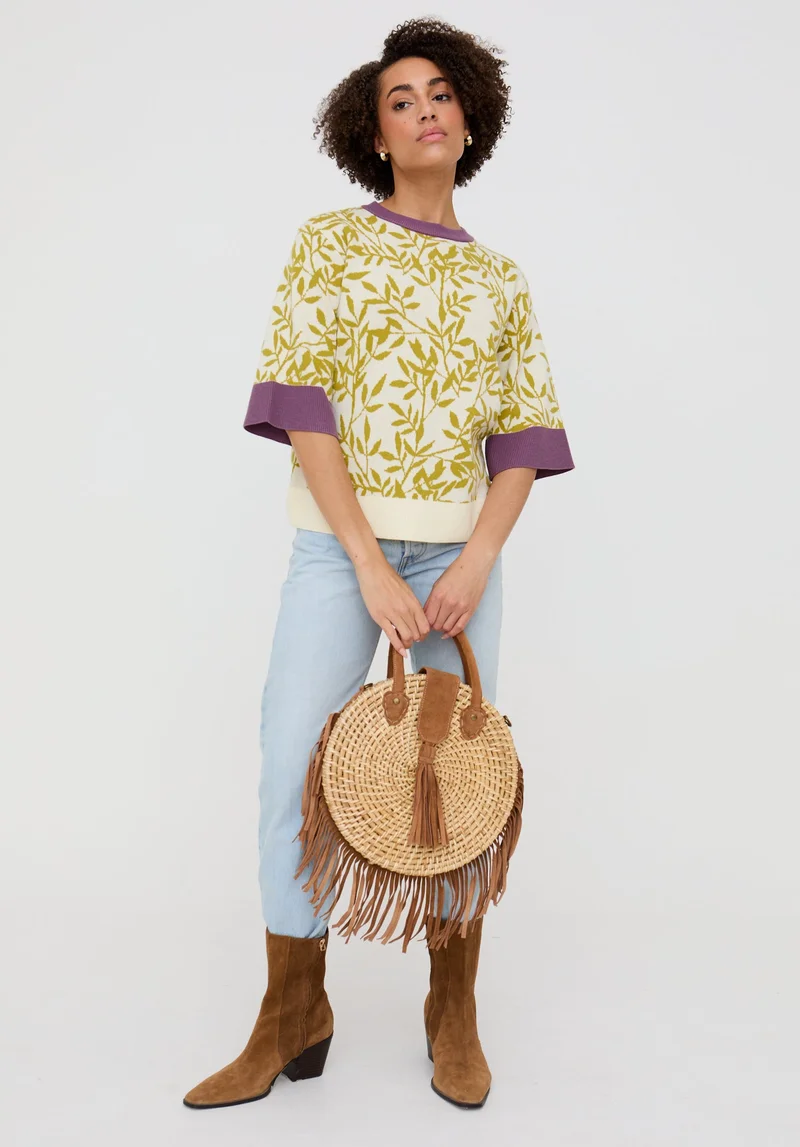 رافاي Daffodil Slouchy Leaf Print Knitted T-shirt In Multi
