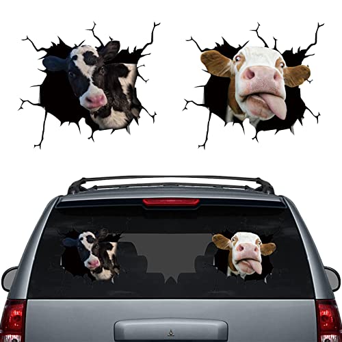 Mimeile Cow Car Sticker Animal Crack Car Decals 2 Pcs Funny Cow Window Clings Vinyl Static Sticker Realistic Pet Waterproof Truck Farm Auto Decoration from SJZHINENG - Image 1