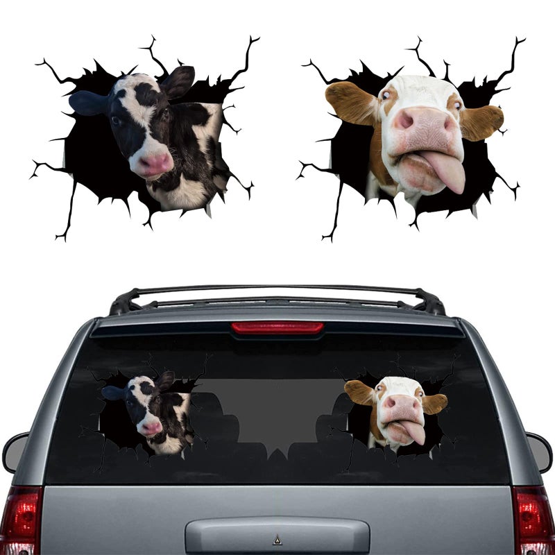 Mimeile Cow Car Sticker Animal Crack Car Decals 2 Pcs Funny Cow Window Clings Vinyl Static Sticker Realistic Pet Waterproof Truck Farm Auto Decoration from SJZHINENG - Image 3