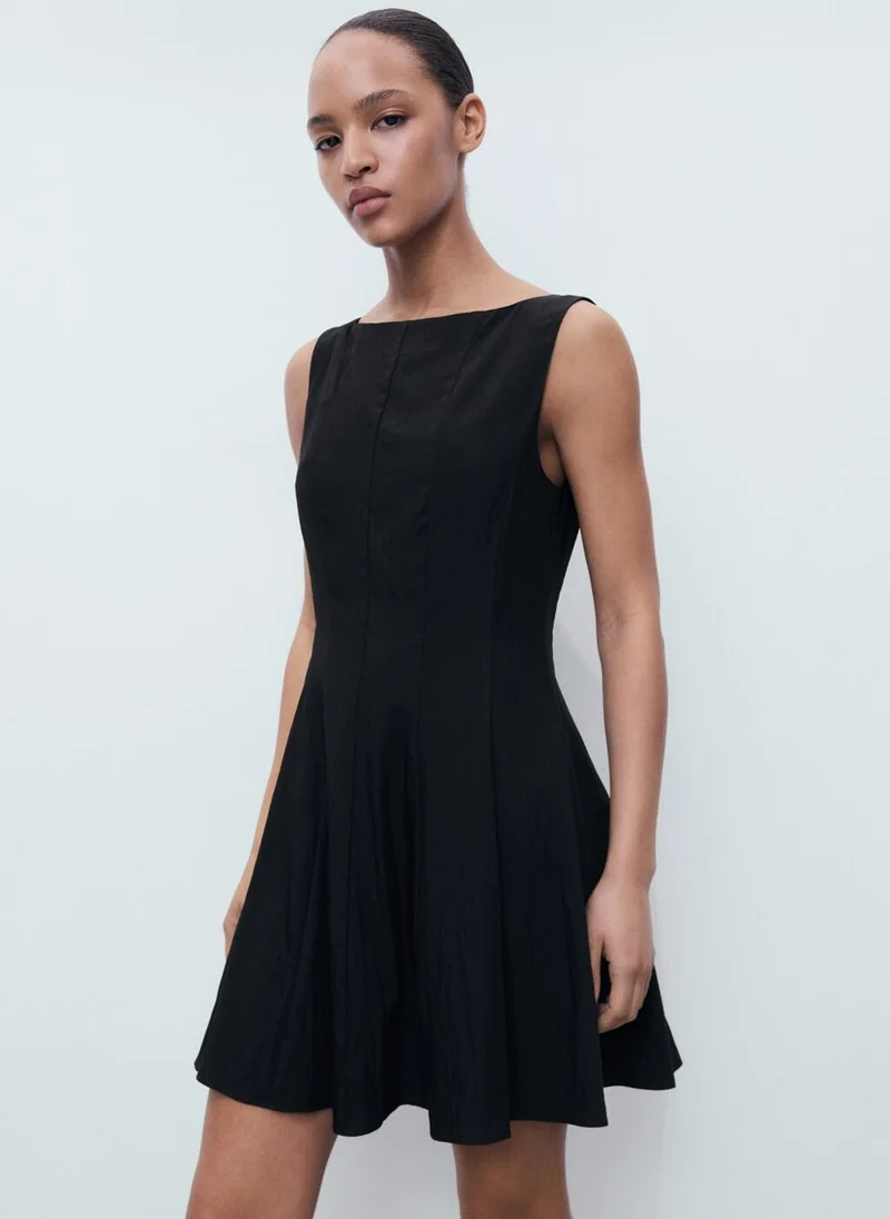 MANGO Pleated Boat Neck Dress