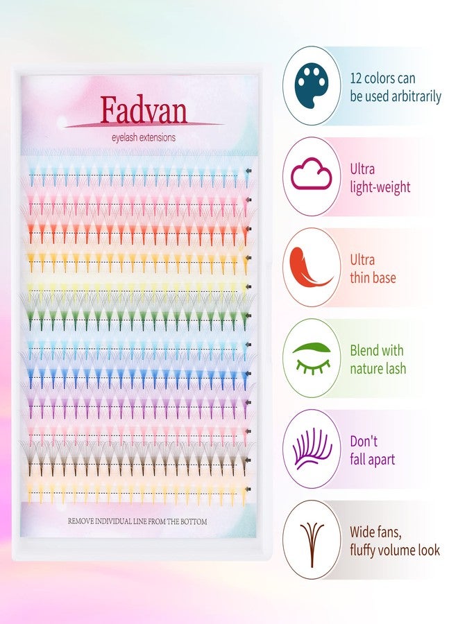 FADVAN Colored Lash Extensions 240PCS 10D Colored Lashes Premade Fans Eyelash Extensions 0.07 D Curl 12 Color Lashes Extension 14mm Soft and Light Weight Colored Individual Lashes (12 Color-0.07C, 14mm） - Image 2