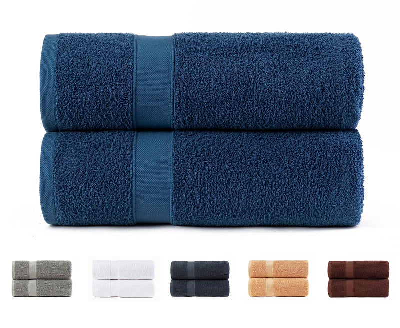 Todocama Set of 2 Large Bath Towels 100 Cotton 550 GSM Extra Soft Highly Absorbent and Quick Drying 100 x 150 cm Navy Blue