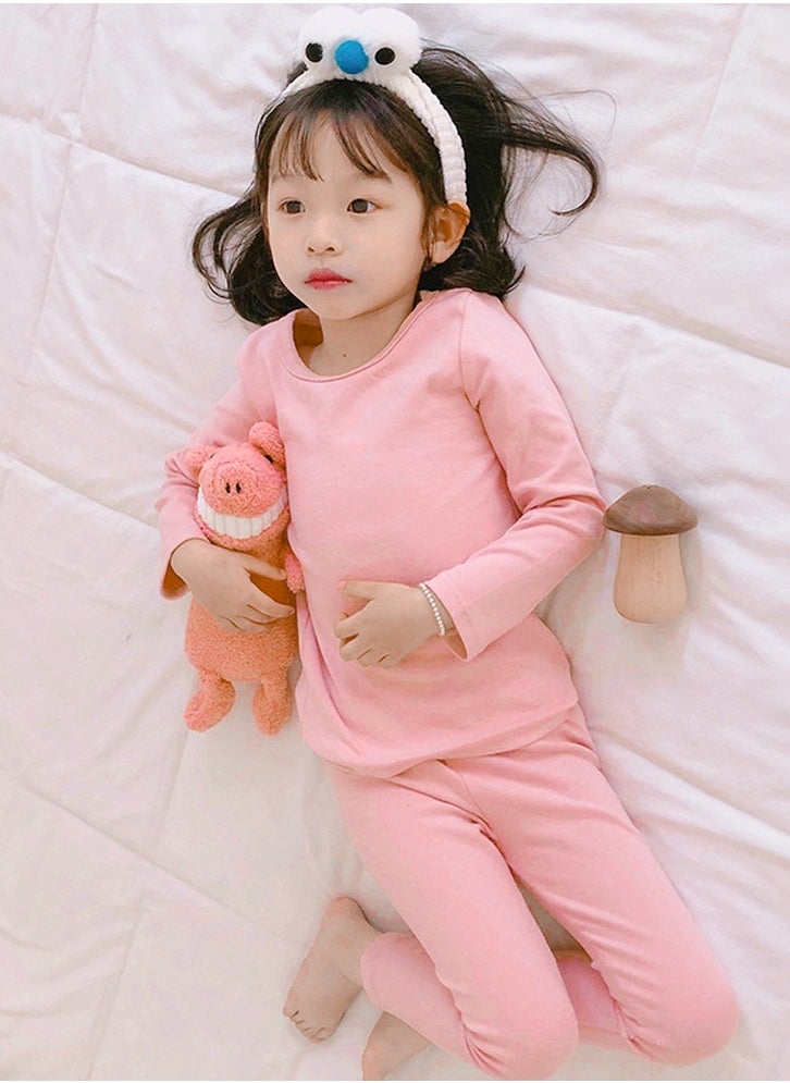 Loquat - Kids Solid Color Thermal Underwear Set Cotton Soft Long Johns Base Layer Top & Bottom Children's Pajama Set Lotus Pink - Image 1