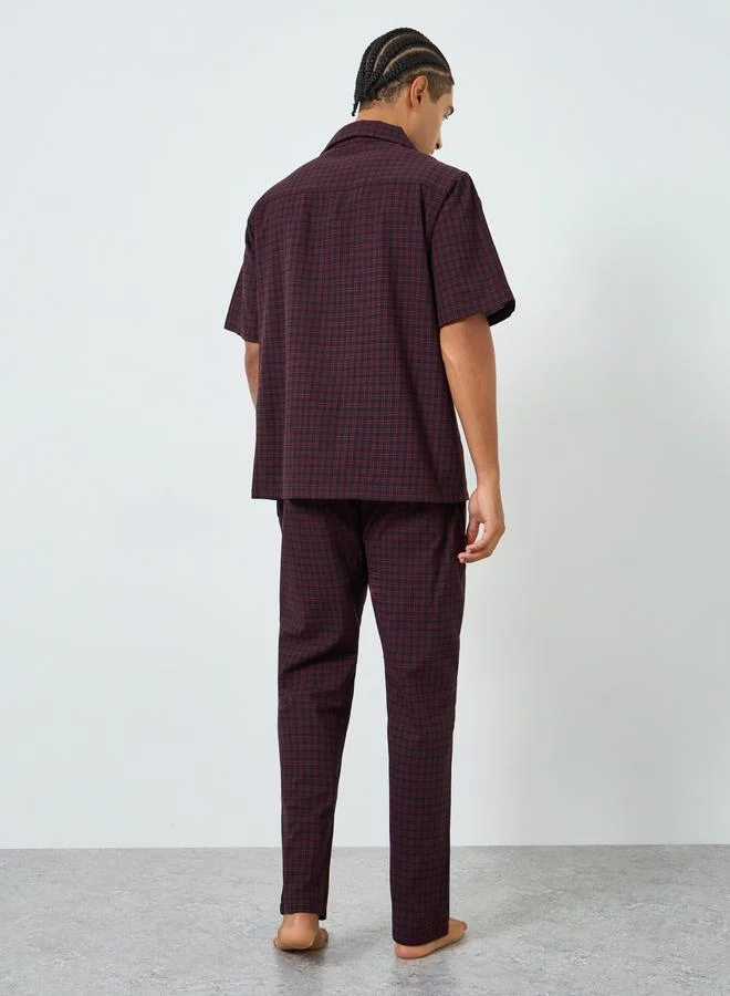 Styli  Men Checkered Relaxed Fit Cotton Shirt and Pyjama Set for Men | Best Price UAE
