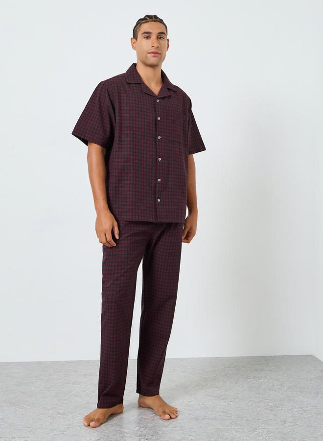 Styli Men Checkered Relaxed Fit Cotton Shirt and Pyjama Set - Image 1