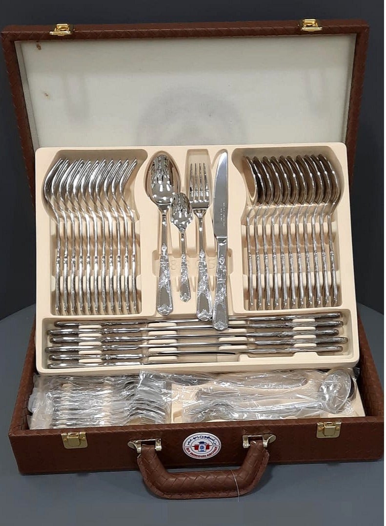 Bin-Shihoun-Abomar Bin Shihoun Stainless Steel Spoons, Forks and Knives Bag Set, Silver 72 pieces 