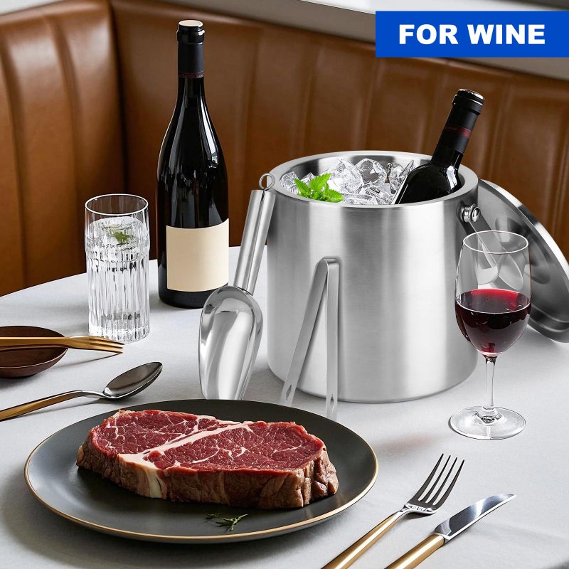 Berverra Portable Ice Buckets for Parties,3 Liter Double Wall Ice Bucket with Lid,Scoop,Tongs,Handle,Stainless Steel Ice Container to Keep Ice Frozen Longer- Ideal for Cocktail Bar,Camping,Chilling Beer/Wine - Image 5