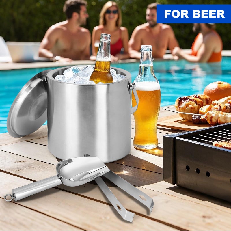 Berverra Portable Ice Buckets for Parties,3 Liter Double Wall Ice Bucket with Lid,Scoop,Tongs,Handle,Stainless Steel Ice Container to Keep Ice Frozen Longer- Ideal for Cocktail Bar,Camping,Chilling Beer/Wine - Image 3