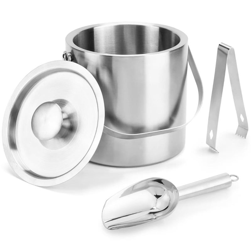 Berverra Portable Ice Buckets for Parties,3 Liter Double Wall Ice Bucket with Lid,Scoop,Tongs,Handle,Stainless Steel Ice Container to Keep Ice Frozen Longer- Ideal for Cocktail Bar,Camping,Chilling Beer/Wine - Image 2