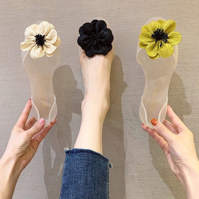 Women's Fashion Summer Breathable Waterproof PVC Jelly Sandals with Flower Design - Image 2