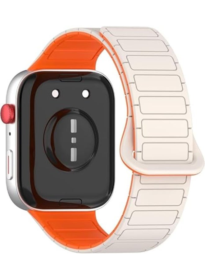 Magnetic Strap for Huawei Watch Fit 4 Pro/Fit4/Fit 3 Replacement Straps Strong Silicone, Easy to Wear, Waterproof, Sporty, Daily Wear Watchbands for Men and Women (Starlight | Orange) - Image 1