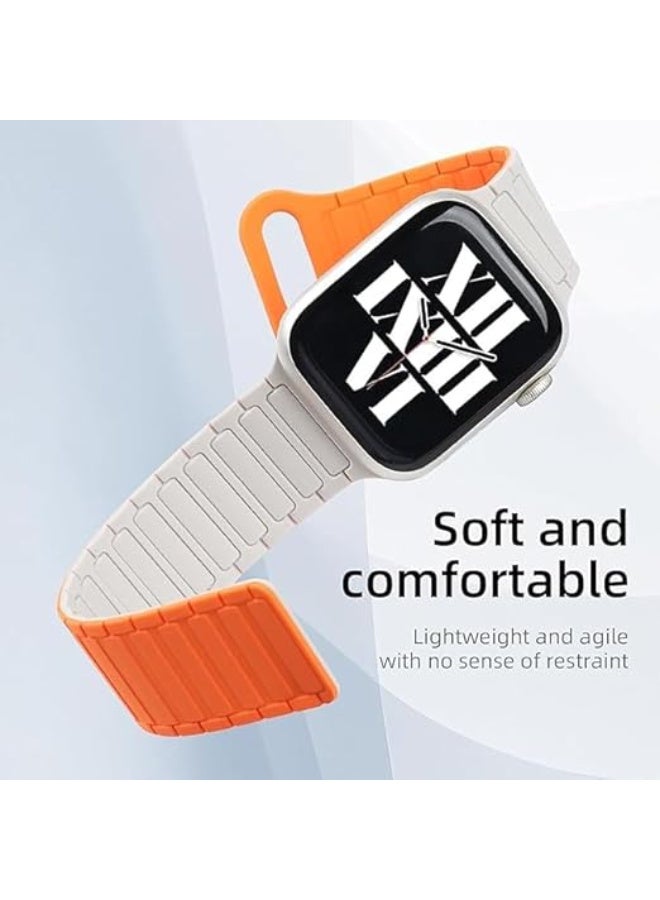 Magnetic Strap for Huawei Watch Fit 4 Pro/Fit4/Fit 3 Replacement Straps Strong Silicone, Easy to Wear, Waterproof, Sporty, Daily Wear Watchbands for Men and Women (Starlight | Orange) - Image 3