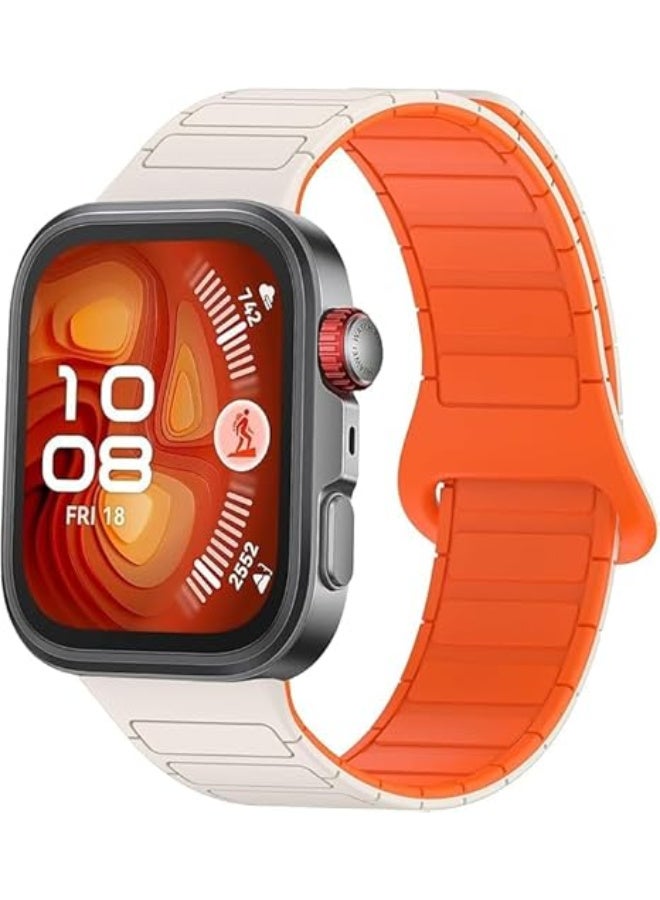 Magnetic Strap for Huawei Watch Fit 4 Pro/Fit4/Fit 3 Replacement Straps Strong Silicone, Easy to Wear, Waterproof, Sporty, Daily Wear Watchbands for Men and Women (Starlight | Orange) - Image 2