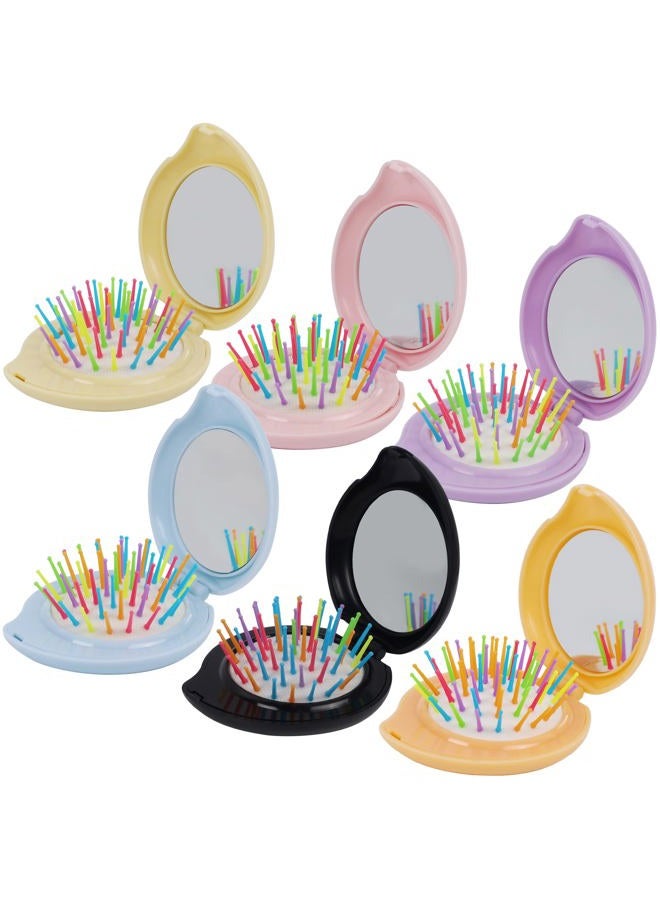 Happy Trees 6 Pcs Travel Hair Brush, Pocket Comb with Mini Mirror, Portable Compact Folding Hair Brushes, Comb and Brush Set for Women - Image 1