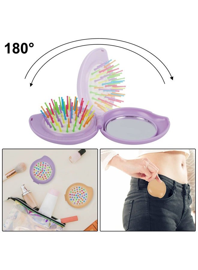 Happy Trees 6 Pcs Travel Hair Brush, Pocket Comb with Mini Mirror, Portable Compact Folding Hair Brushes, Comb and Brush Set for Women - Image 4