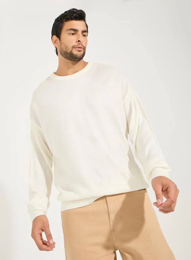 Styli Relaxed Fit Crew Neck Sweater with Dropped Shoulder
