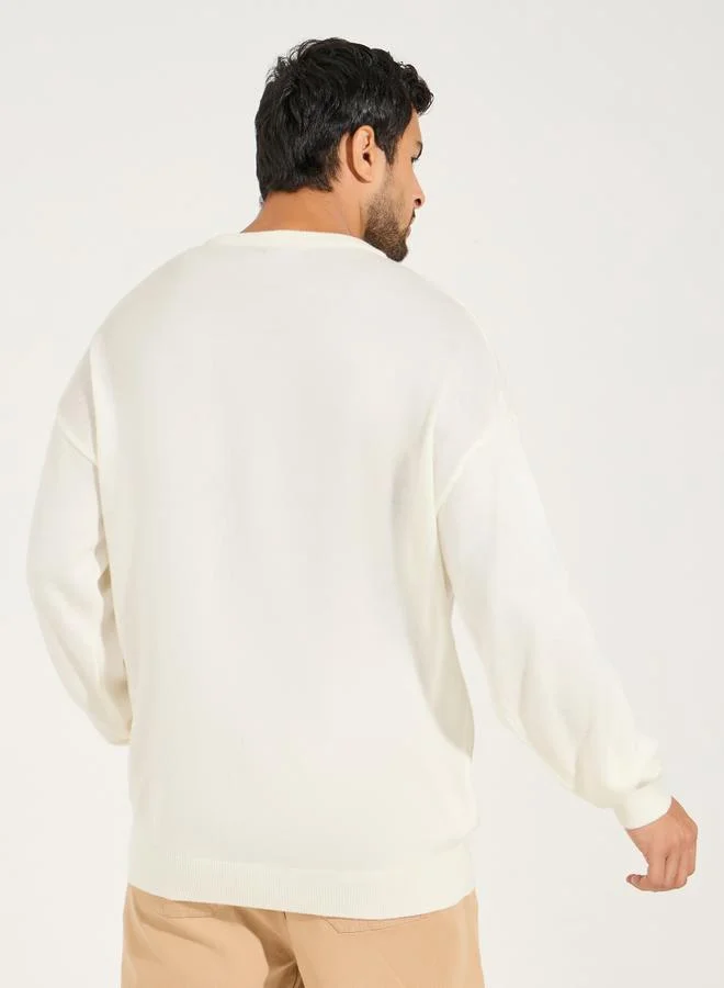 Styli Relaxed Fit Crew Neck Sweater with Dropped Shoulder