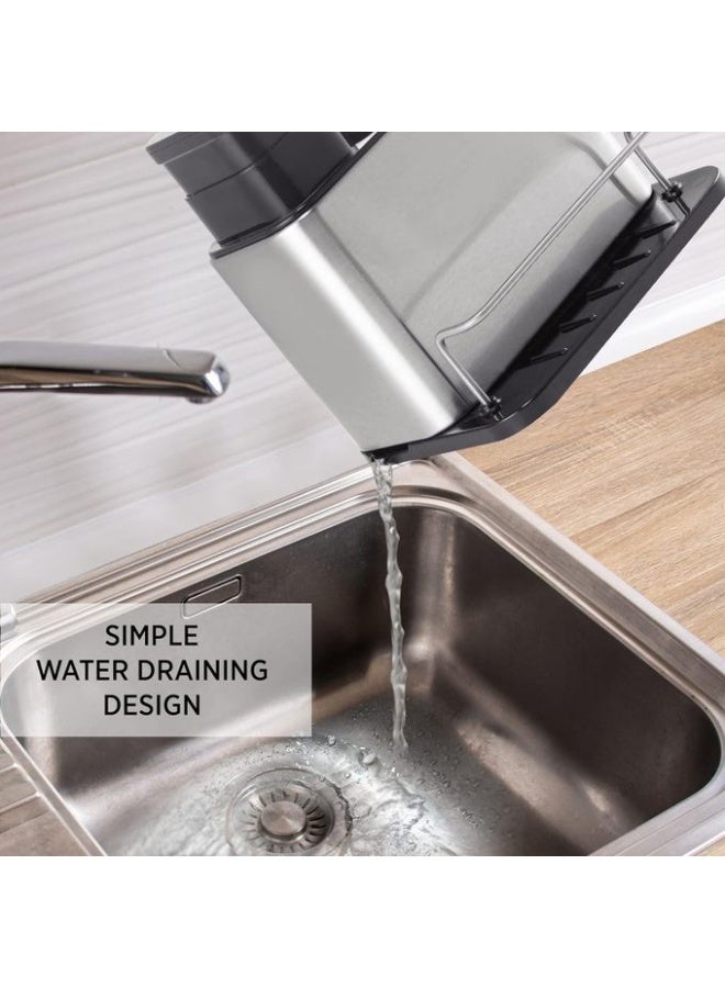 منظم حوض مع موزع منظف، إسفنجة 3 في 1 مع حاوية توزيع سائل الغسيل من الستانلس ستيل مع صينية تنقيط، منظم للمطبخ، موزع صابون مع حامل إسفنجة - Image 4