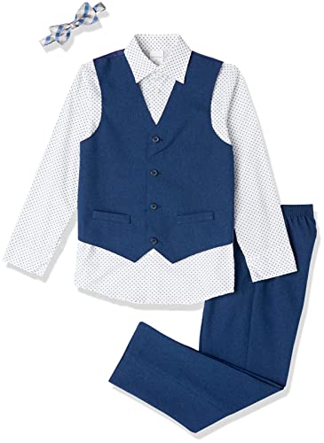 Van Heusen Boys' 4-Piece Formal Suit Set, Vest, Pants, Collared Dress Shirt, and Tie, Blue Jean, 7 - Image 3