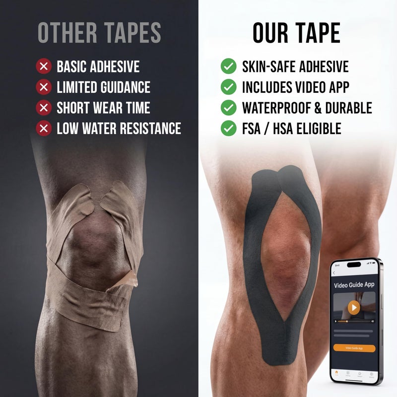 WINIOM Kinesiology Tape - Waterproof Athletic Sports Tape for Knee, Shoulder, Arm & Back Support | 3-5 Day Adhesion, Hypoallergenic & Latex-Free + Taping Guide (Uncut, 2"x16.4ft, Midnight Black) - Image 5