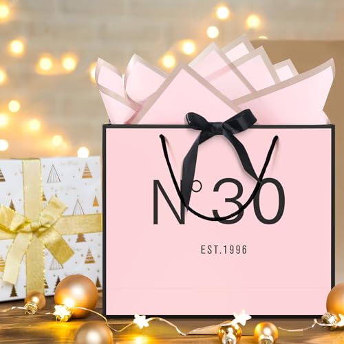 QLSKO 13" Birthday Gift Bag with Card Envelope Sticker Bow Ribbon and Tissue papers for Women Girls Design with Handles,13th-100th (EST.1996 30th, 13" W x 10.5" H x 4.3" D) - Image 5