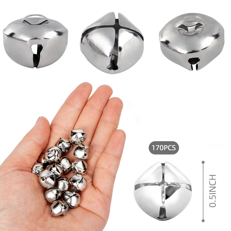 MCPINKY 170PCS Jingle Bells, Mini Bells for Crafting, for Gift Decorations, DIY Gift Bags, 0.5 Inch, Silver - Image 2