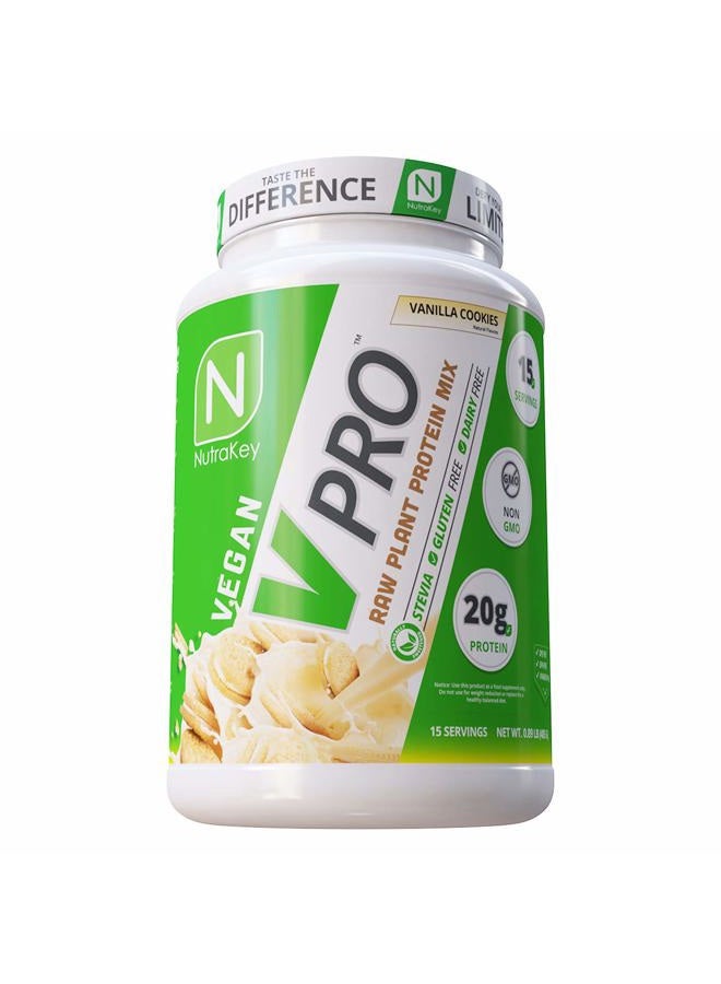 NutraKey V-Pro, Raw Plant Protein Powder, Organic, Vegan, Low Carb, Gluten Free with with 20g of Protein (Vanilla Cookie) 1.78-Pound. - Image 1