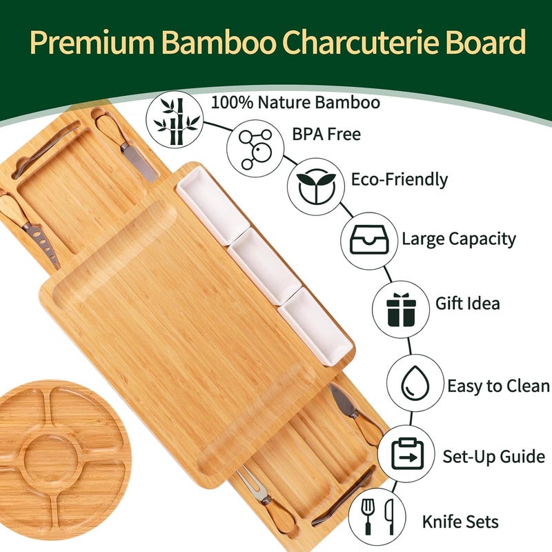 YZS Housm YZS Charcuterie Board Set Cheese Board  Knife Set with Cheese Tray Large Bamboo Platter for Cheese  Meat  Gift for Women Couples Wedding Anniversary Housewarming - Image 2