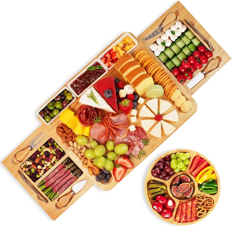 YZS Housm YZS Charcuterie Board Set Cheese Board  Knife Set with Cheese Tray Large Bamboo Platter for Cheese  Meat  Gift for Women Couples Wedding Anniversary Housewarming - Image 1