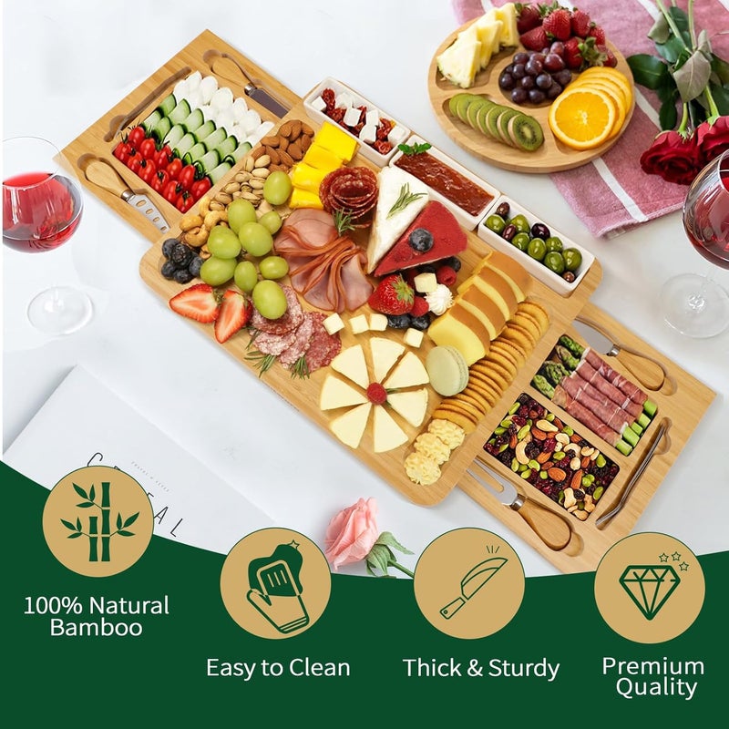 YZS Housm YZS Charcuterie Board Set Cheese Board  Knife Set with Cheese Tray Large Bamboo Platter for Cheese  Meat  Gift for Women Couples Wedding Anniversary Housewarming - Image 4