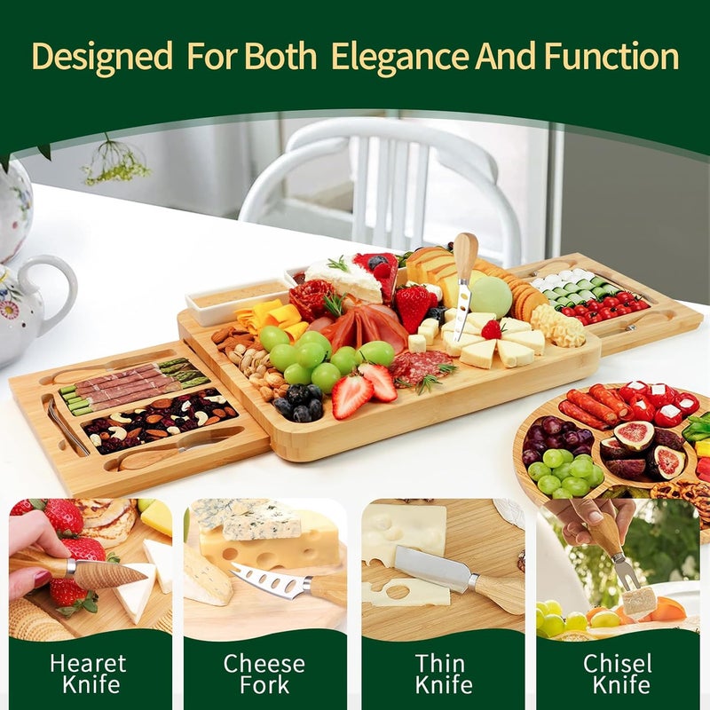 YZS Housm YZS Charcuterie Board Set Cheese Board  Knife Set with Cheese Tray Large Bamboo Platter for Cheese  Meat  Gift for Women Couples Wedding Anniversary Housewarming - Image 3