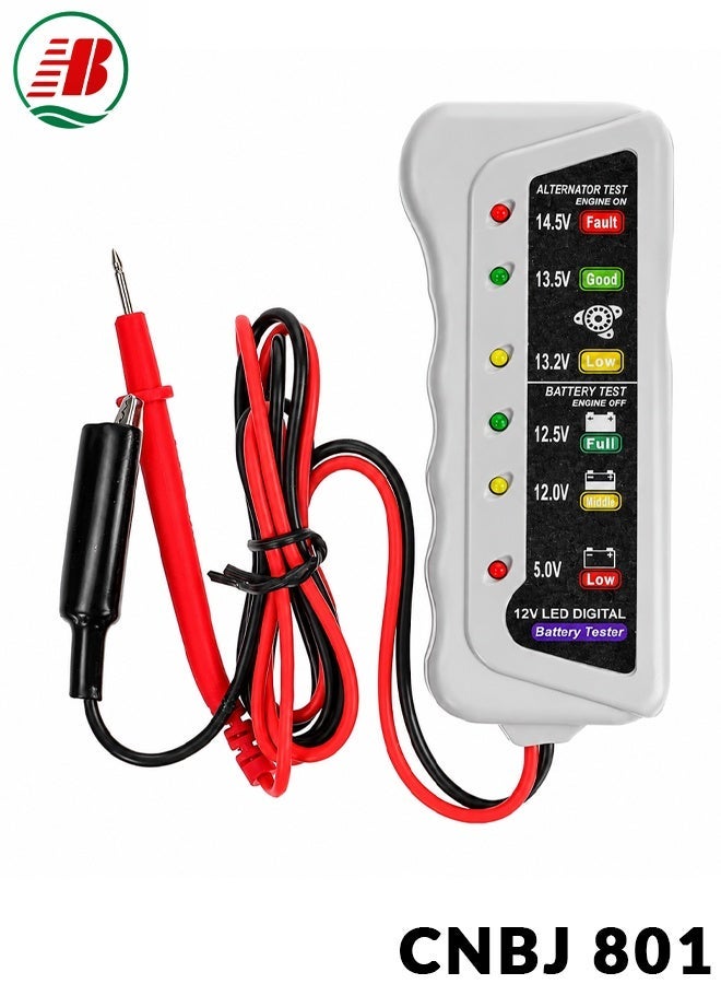HB CNBJ 801 12V LED Digital Battery Tester for Car Battery Voltage Testing, Alternator Charging System Checker, Battery Condition Analyzer with Color Coded LED Indicator, Portable Automotive Diagnostic Tool for Quick Battery Health Check - Image 1